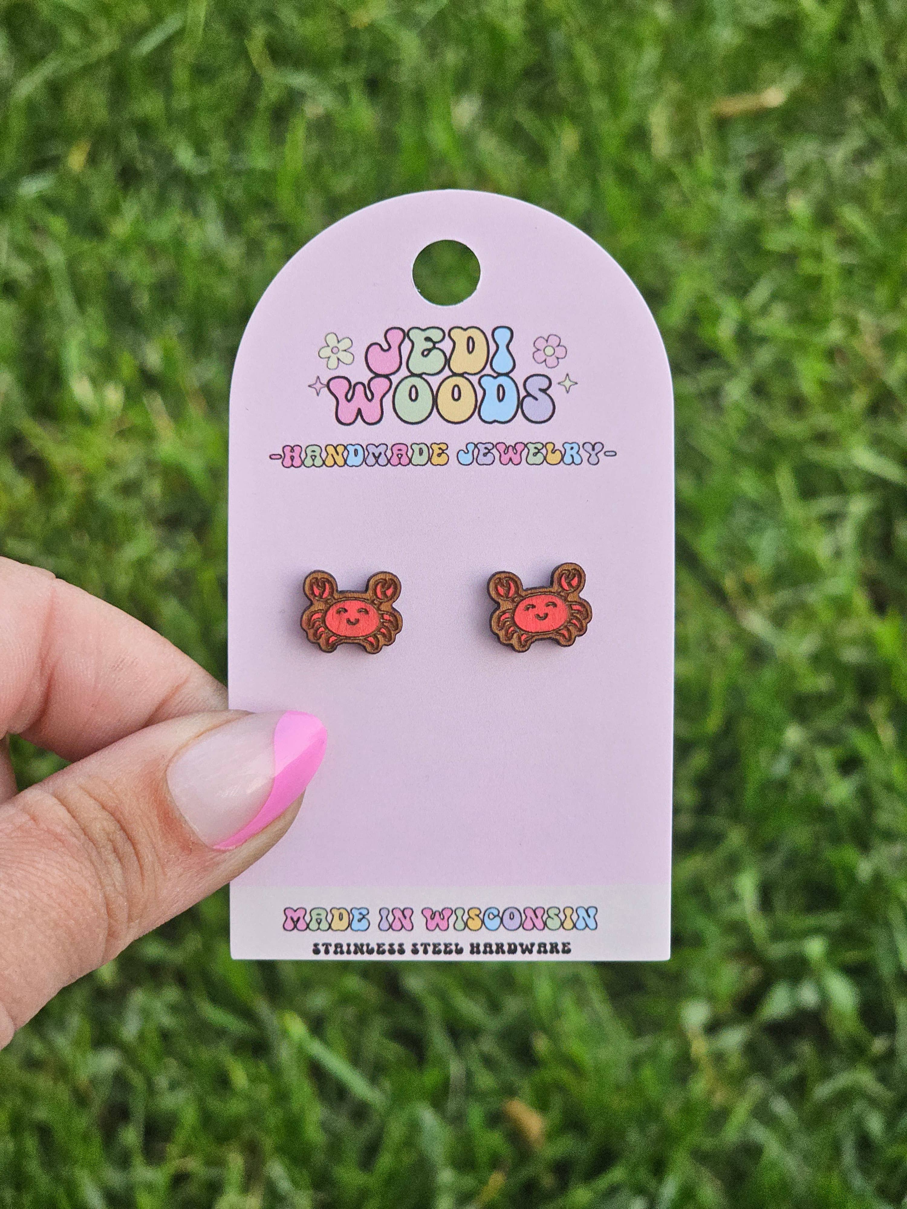 Jedi Woods LLC - Wholesale Stud/Post Earrings - Hand painted Red Crab Stud Earrings, Aquatic animal Earrings3