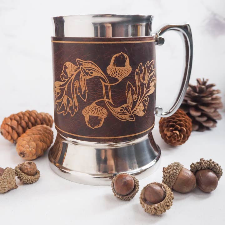 The Acorn Leather Wrapped Tankard for wholesale by Hord