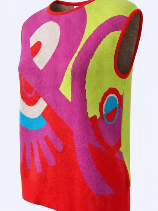 WF2791 LIME MULTI ABSTRACT JACQUARD KNITTED TANK for wholesale by Malissa J Collection