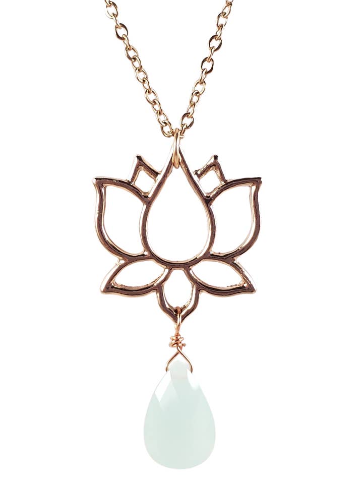 Colar de vidro lótus e verde marinho em ouro rosa por atacado de Skinny Pig Designs