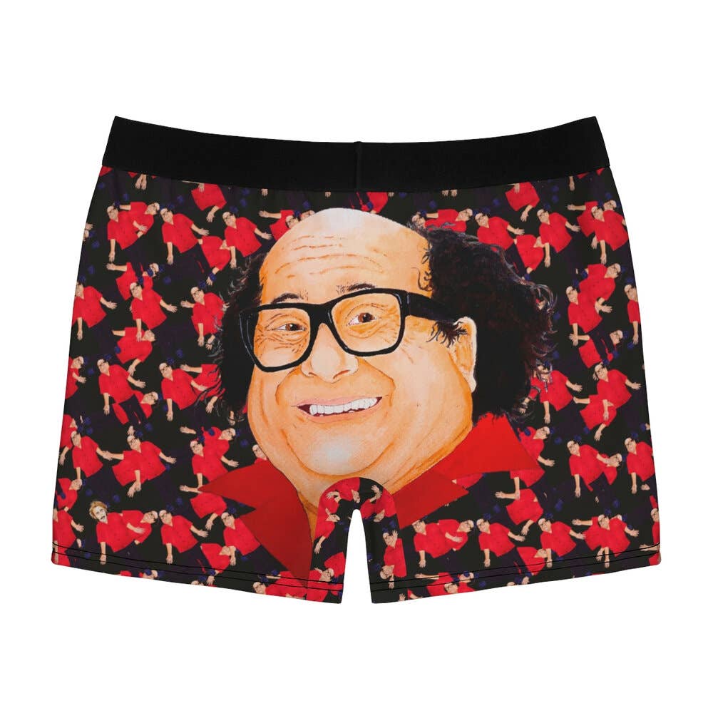 Black Stitching Wearable Watercolor Danny DeVito Boxer De-Brief-o’s for wholesale on Faire3