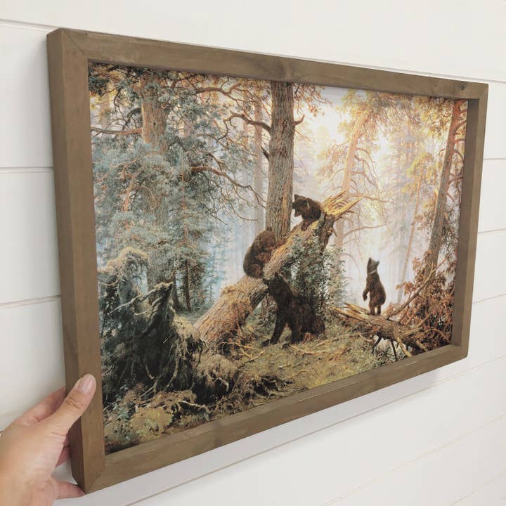 Hangout Home - Wholesale Art Print - Baby Bears in the Forest - Framed Animal Art - Cabin Art3