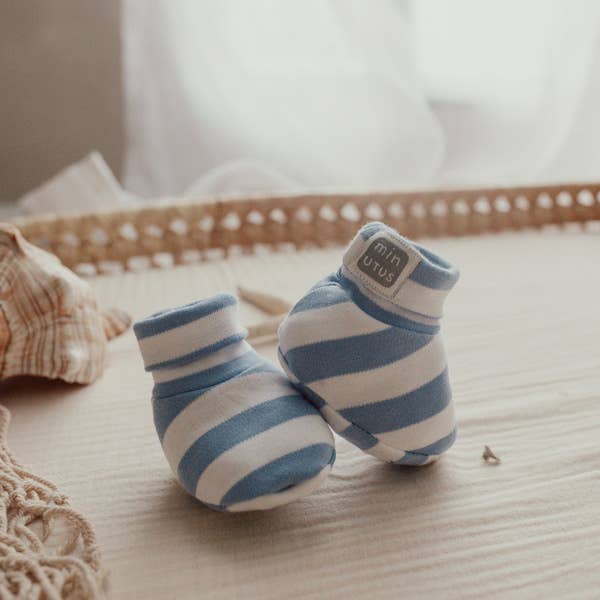 Heavenly Striped Booties 100% Cotton Baby Light Blue for wholesale on Faire0