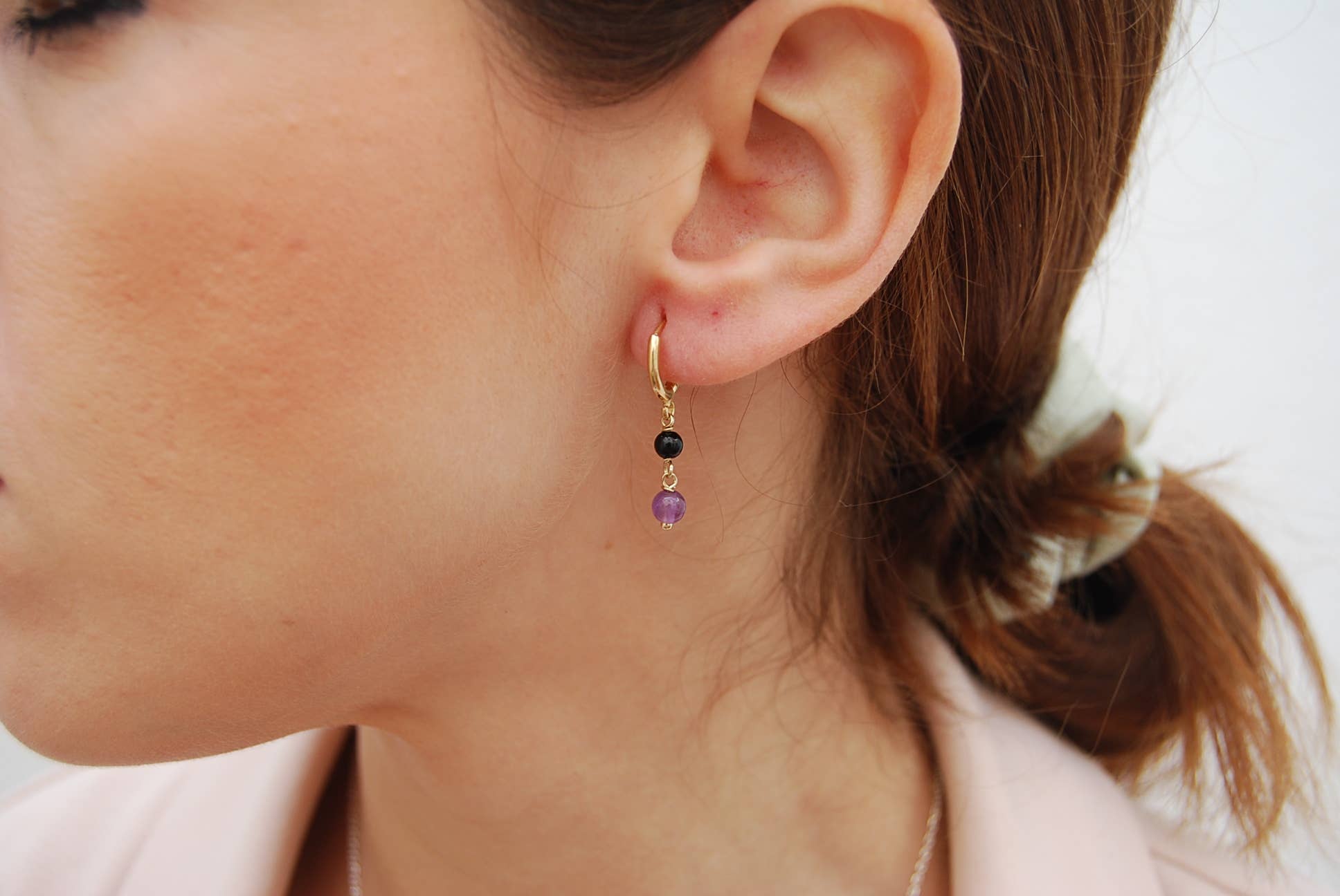Yneda Jewels - Wholesale Dangle Earrings - Onyx-amethyst earrings, silver 925 hoops, gemstone earrings.1