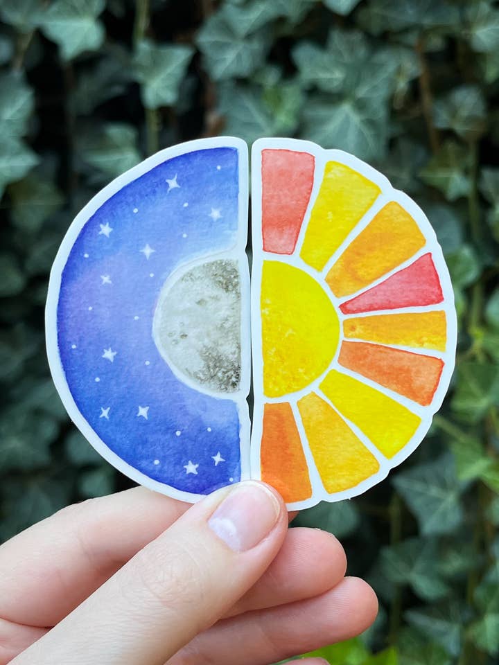 Moon and sun watercolor stickers for wholesale by Hannah Moore Art
