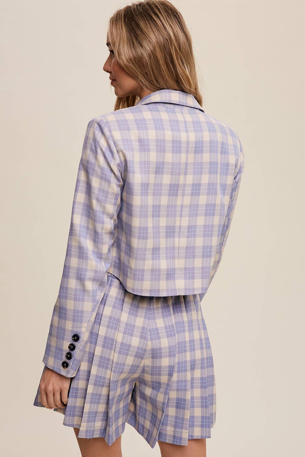 Listicle - Wholesale Top & Short Set (NOT Loungewear) - Women's - Plaid Cropped Blazer & Pleated Skort Set LSET12520