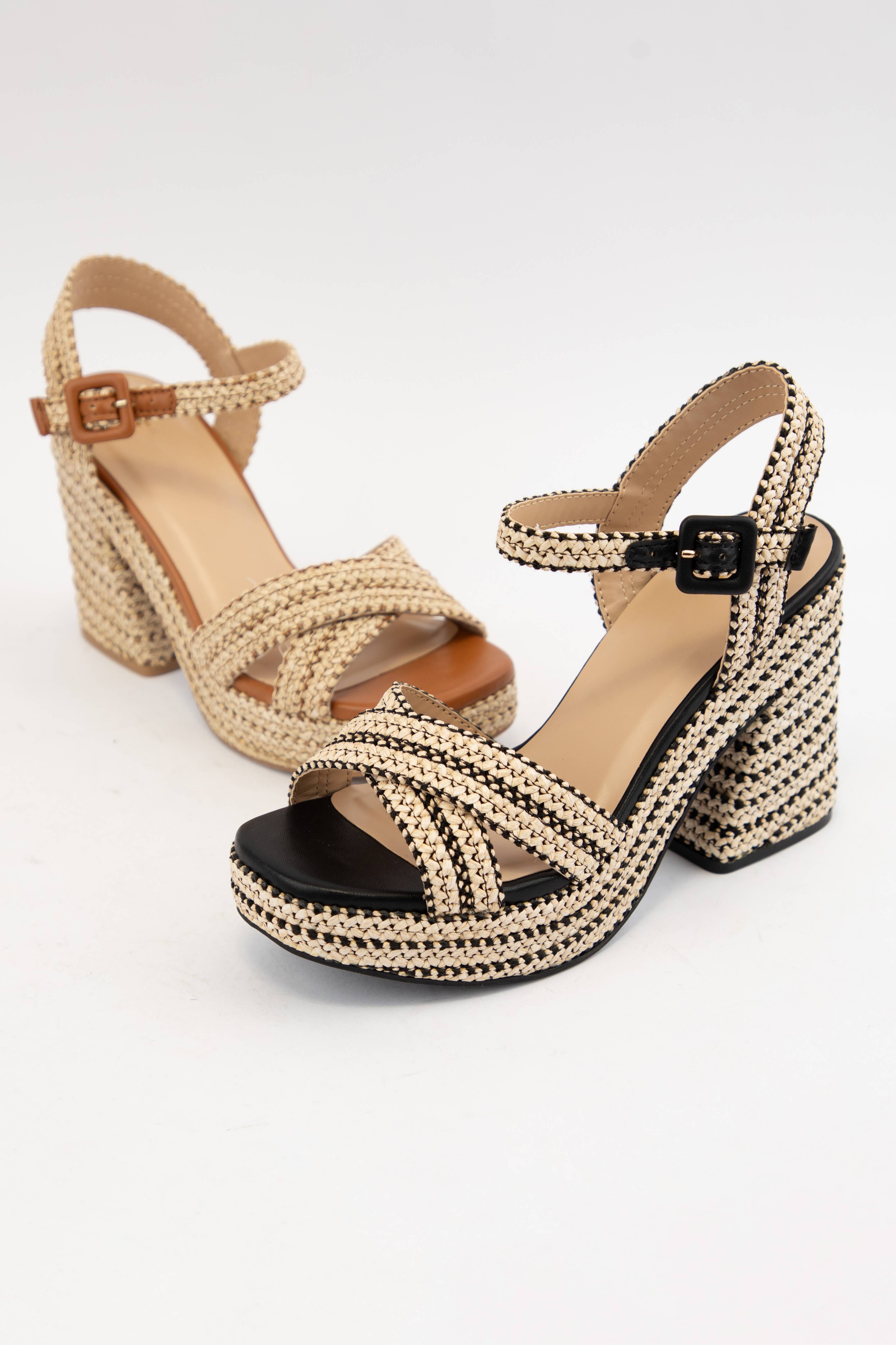 CCOCCI - Vendita all'ingrosso Scarpe con plateau - Donna - SANDALI YARA IN RAFIA CON CINTURINO IN TESSUTO INTRECCIATO E TACCO SVASATO CON PLATEAU2