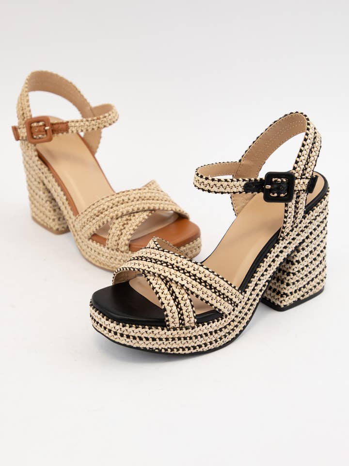 CCOCCI - Vendita all'ingrosso Scarpe con plateau - Donna - SANDALI YARA IN RAFIA CON CINTURINO IN TESSUTO INTRECCIATO E TACCO SVASATO CON PLATEAU2