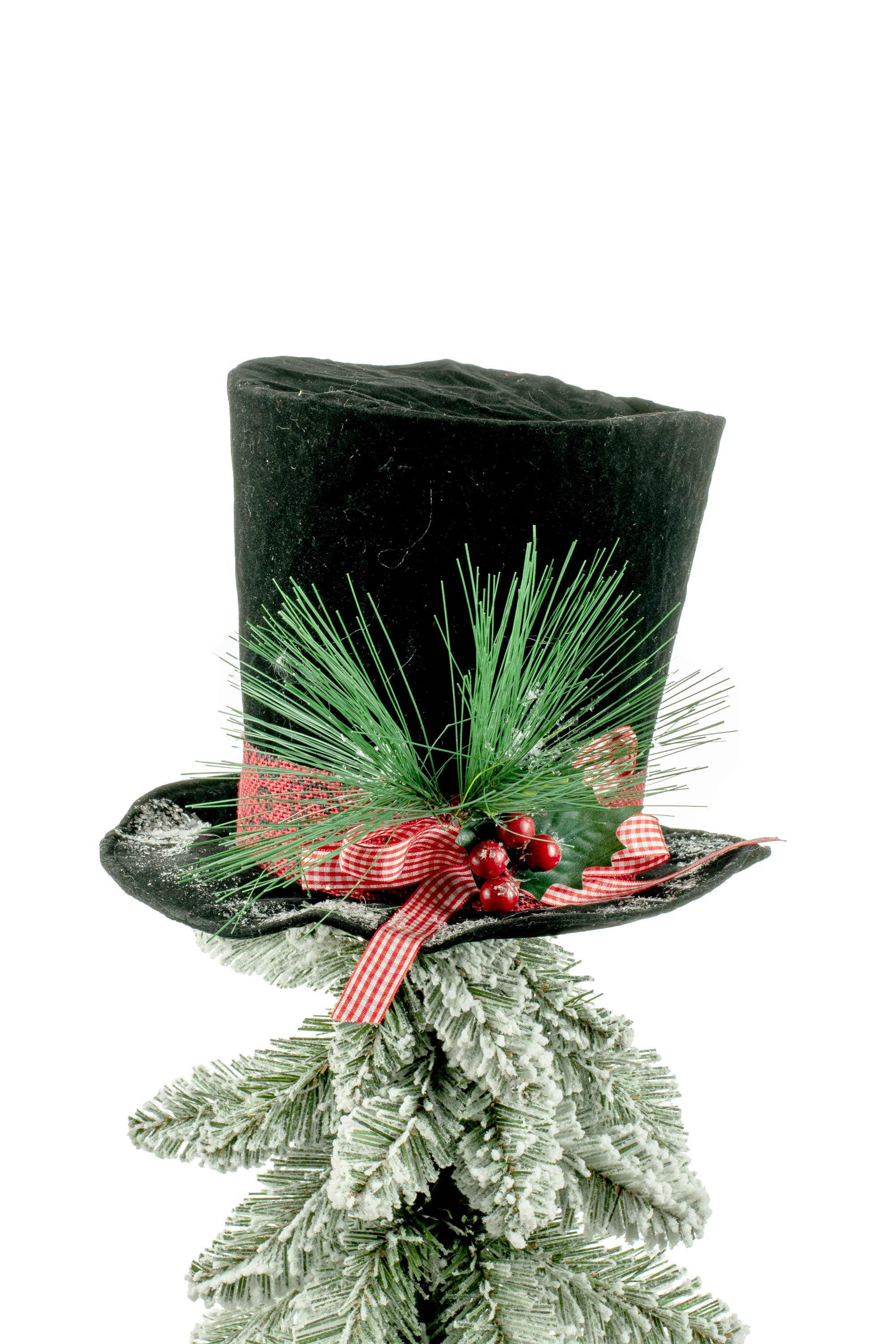 Starlight Collection - Wholesale Tree Topper - Black Top Hat Tree Topper with Holiday Spray