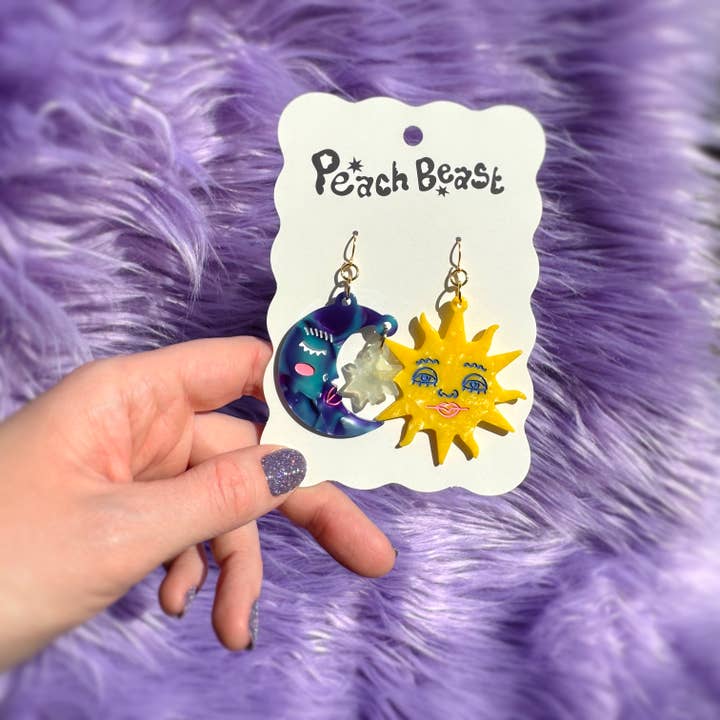 Peach Beast - Wholesale Dangle Earrings - Astro Sun + Moon Statement Earrings1