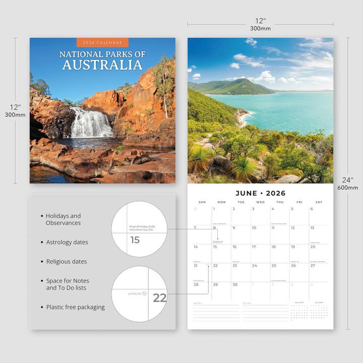 MiddleGift - Wholesale Calendar - Red Robin 2026 National Parks of Australia Wall Calendar2