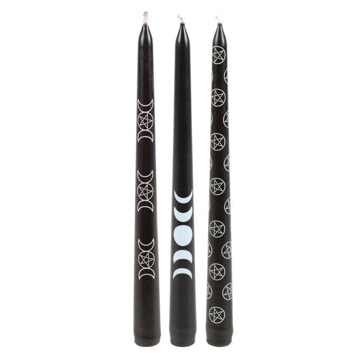 Something Different Wholesale - Wholesale Tapered Candle/Candlestick - Set of 3 Black Magic Mystical Taper Candles