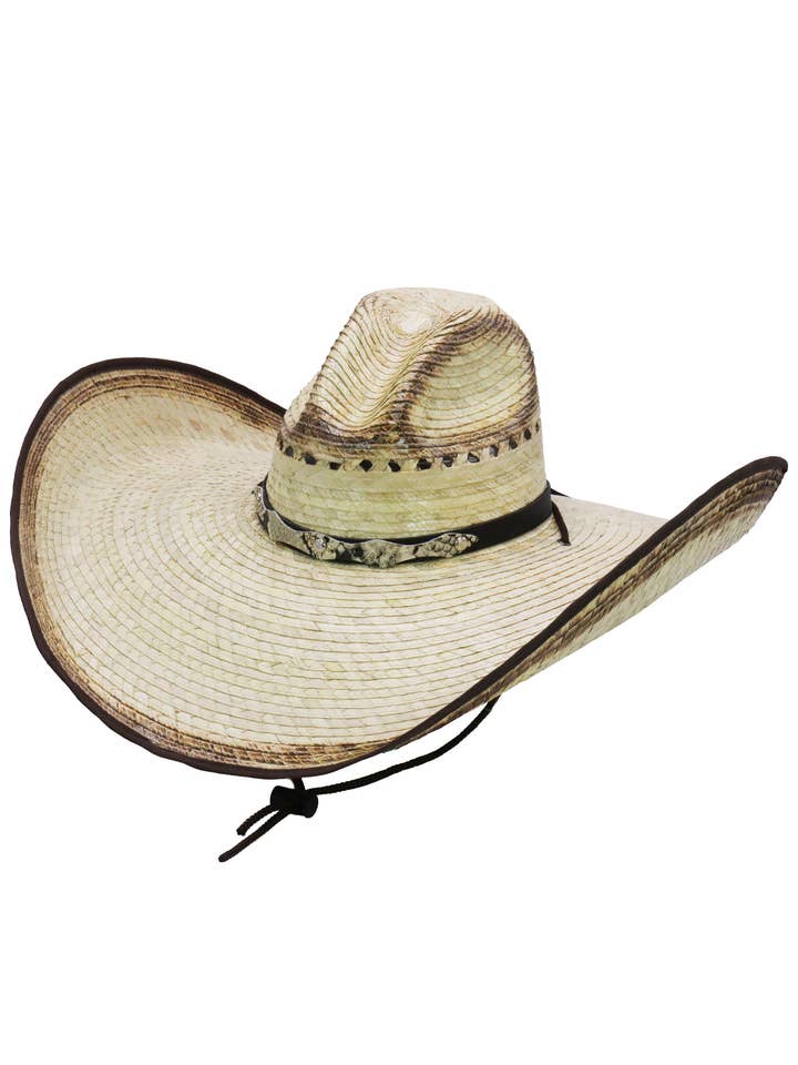 Gus Wide Retro Burnt Palm Straw Cowboy Hat for wholesale by Cap Zone