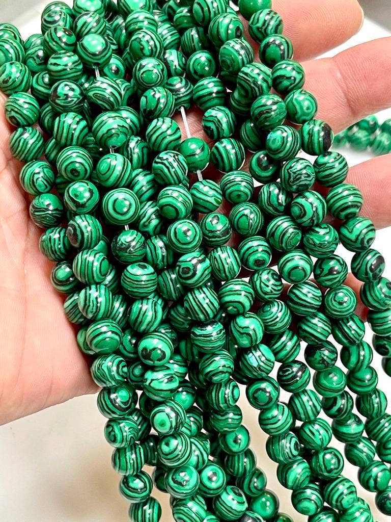 TRIVENI USA INC - Wholesale Beads - Malachite Gemstone Round Beads Strand 6mm 8mm 5