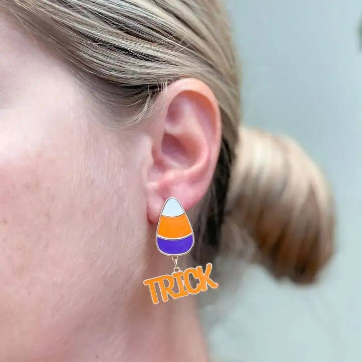 Prep Obsessed Wholesale - Wholesale Dangle Earrings - 'Trick or Treat' Dangle Candy Corn Enamel Earrings