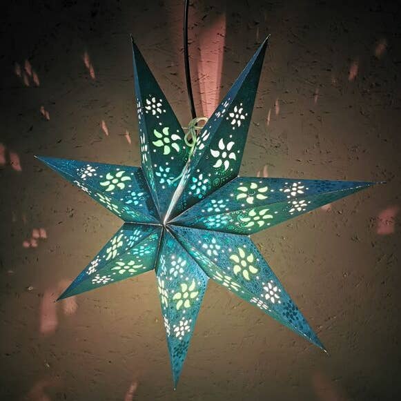 Nature and Style Wohnkultur Import GmbH - Wholesale Paper Lantern/Lamp - Azur Mini 7 Zack paper star with glitter