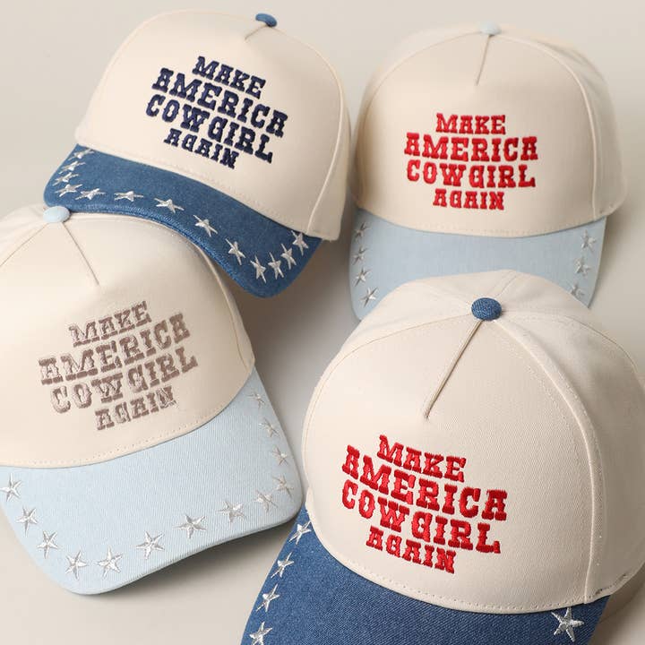GÖR AMERIKA TILL COWGIRL IGEN Stjärna DenimTrucker Keps för wholesale av Fashion City