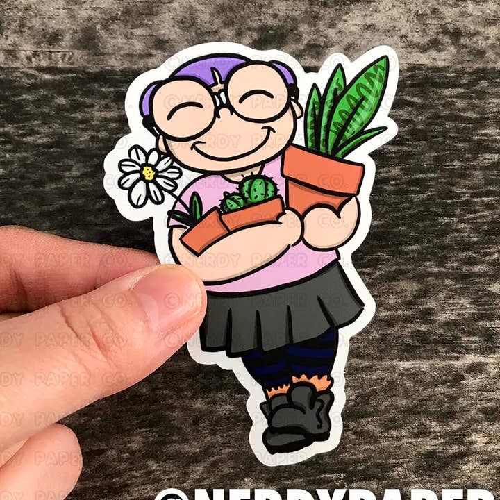 VÄXTNÖRD KAYLA - Handritad Vattentät Vinylklistermärke för wholesale av NERDY PAPER CO.