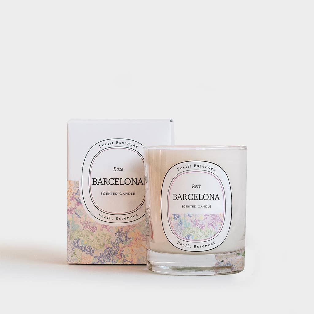 FEELIT-ESSENCES – Engroshandel Glaslys – Duftlys med rosenaroma fra Barcelona-kollektionen