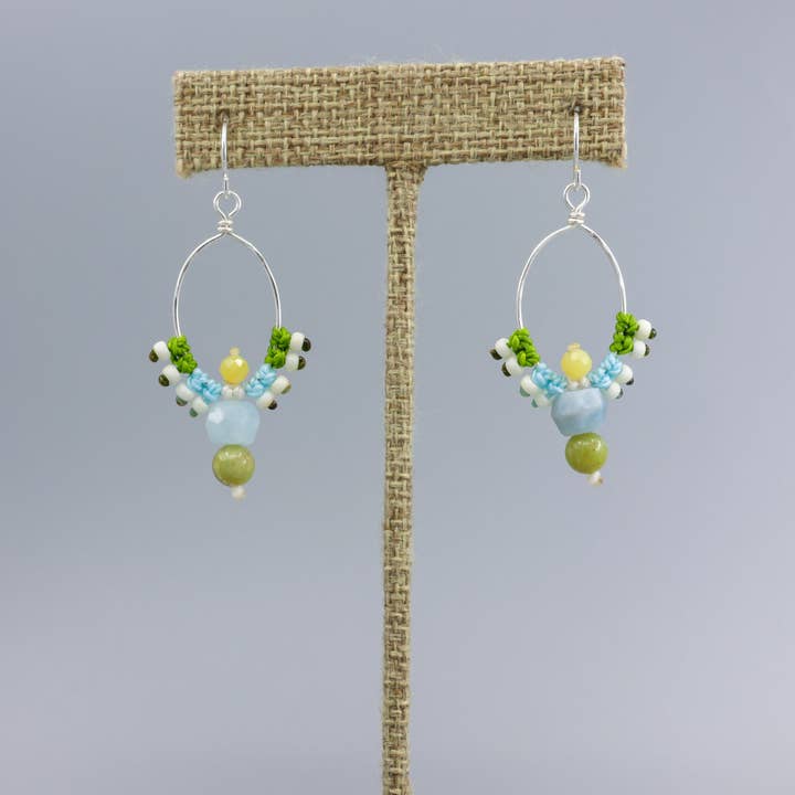 Aquamarine, Peridot Hoop Earrings / Sterling / Thunderbird for wholesale by The Stitch Alliance