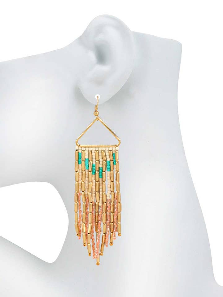 FRINGE BEADED TRIANGLE EARRING 36E1516 for wholesale by anbfashion
