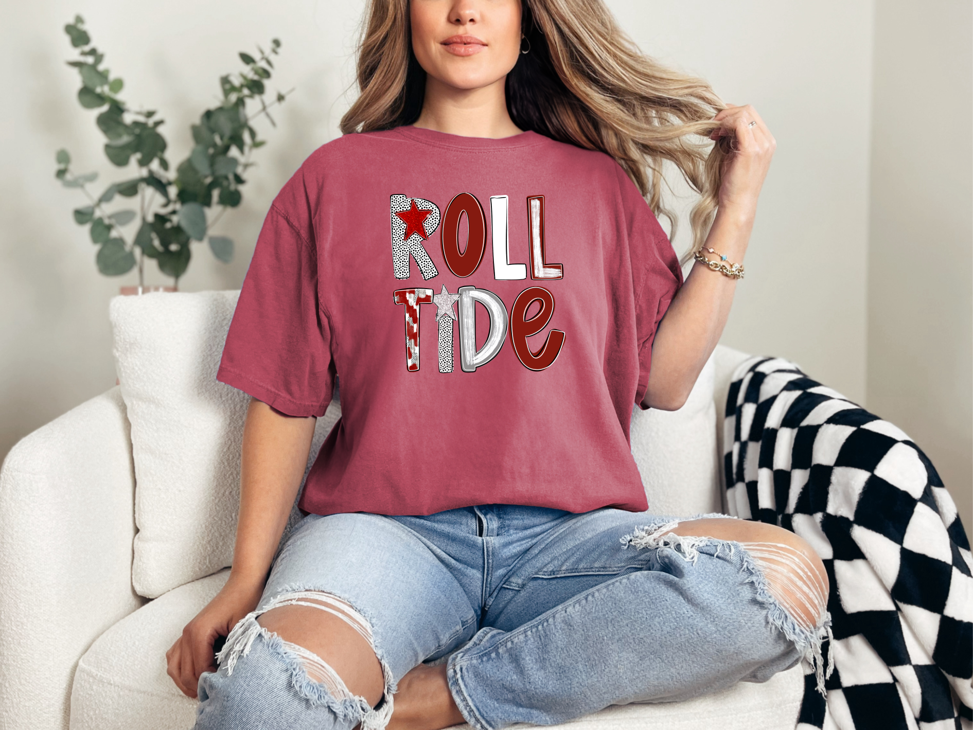 Simply You Customs - Wholesale T-Shirt (Graphic) - Women's - Roll Tide Painted Pattern  1