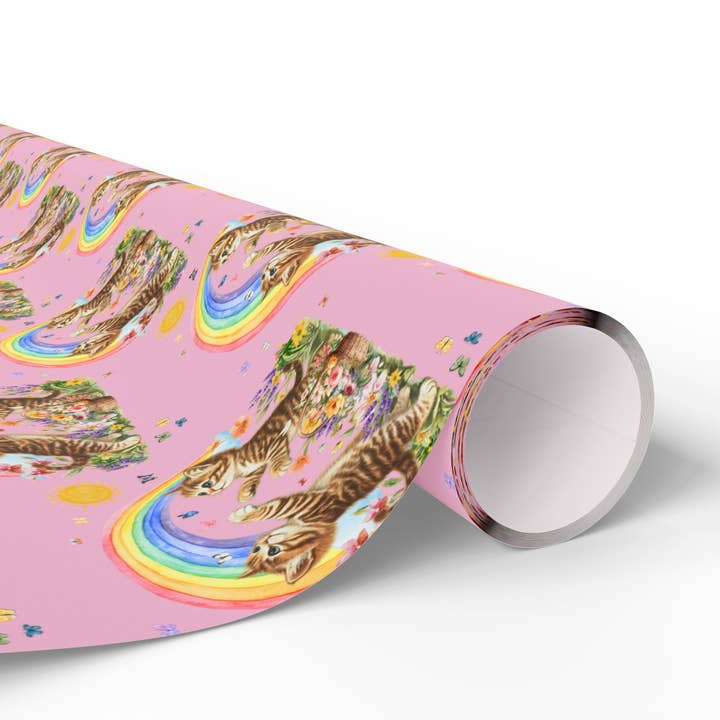 Opal and June - Wholesale Flat Wrap - Floral Kitten Wrapping Paper