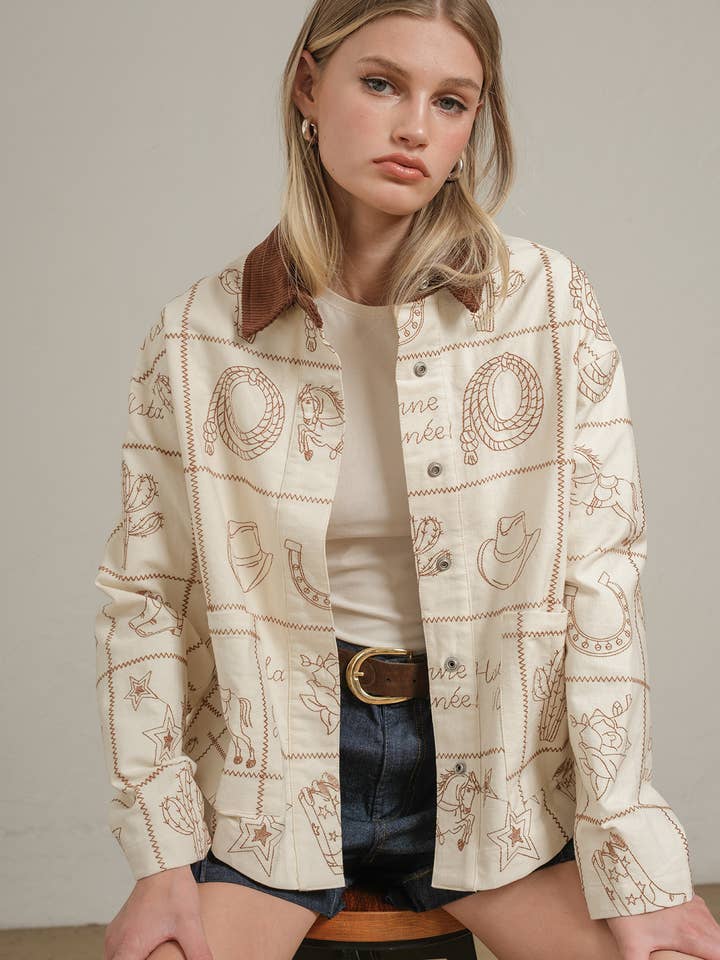 Western Embroidered Jacket with Corduroy Collar - RJ1104 for wholesale by RAISONNEL