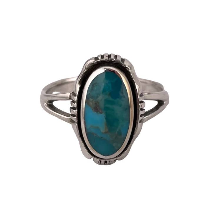 Select Lines - Wholesale Cocktail/Statement Ring - Turquoise Oval Stone Ring Sterling Silver