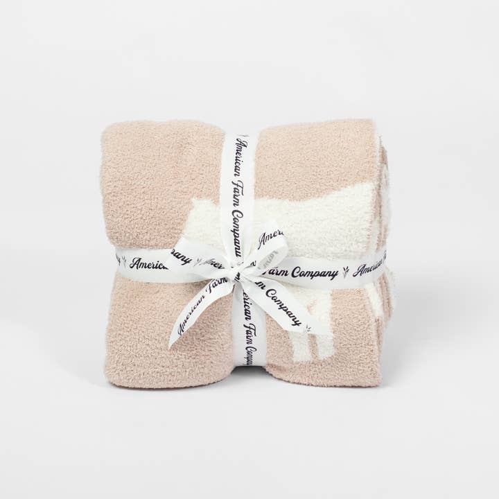 American Farm Company - Wholesale Throw Blanket - AFC Cow Luxe Blanket Tan/White - Throw Blanket