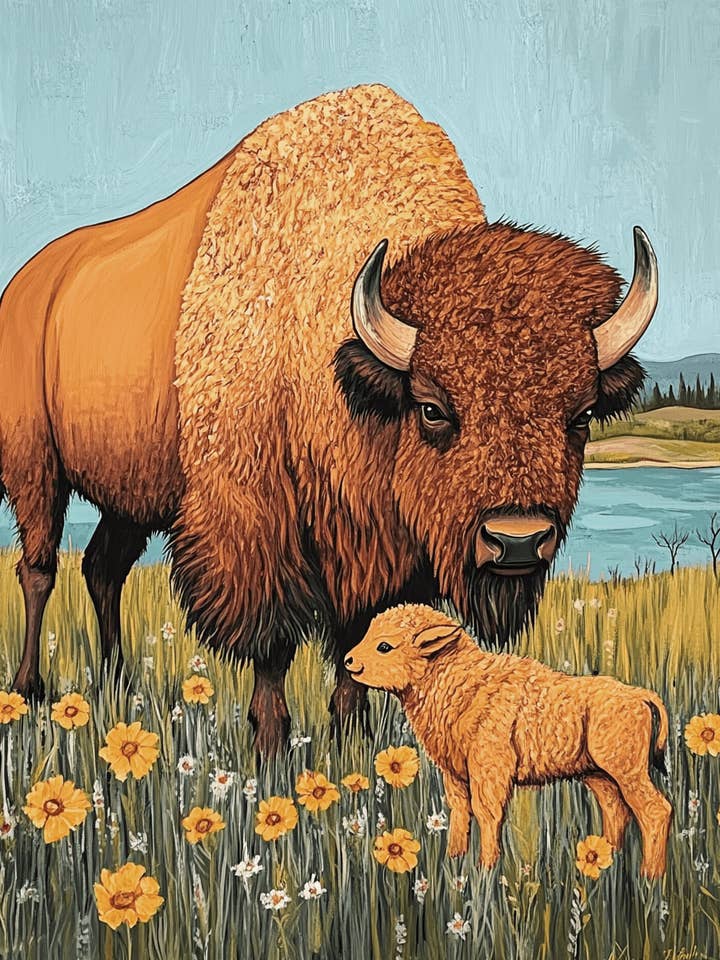 Buffalo and Baby - Animal Mothers & Babies Wall Art Prints – 8″x10″ Artwork for 11″x14″ Frame for wholesale by Mowbi