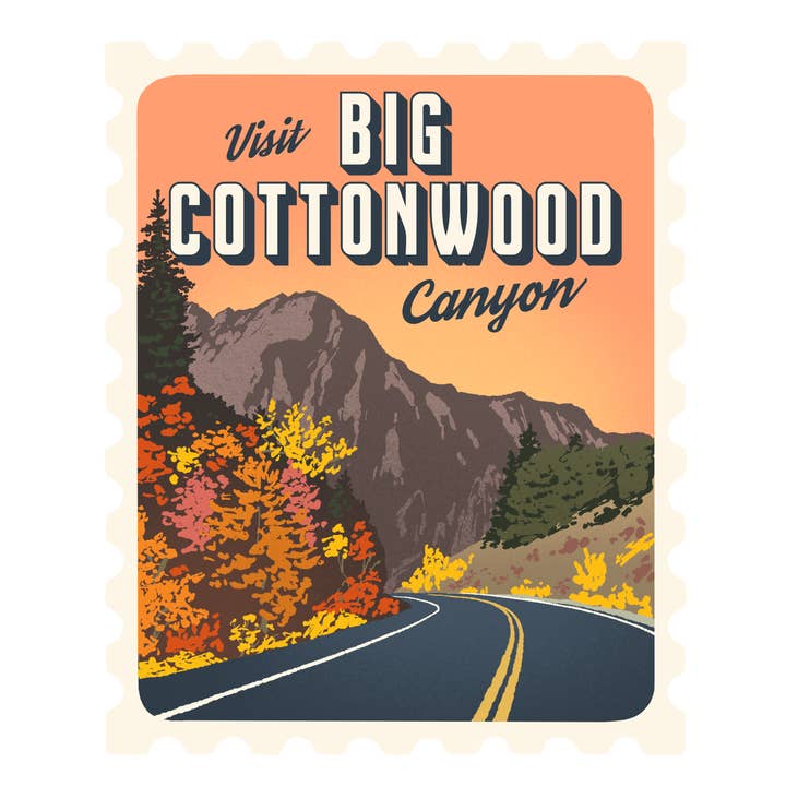 Big Cottonwood Canyon Utah Stamp Sticker - Autumn for wholesale by Blue Bison Apparel