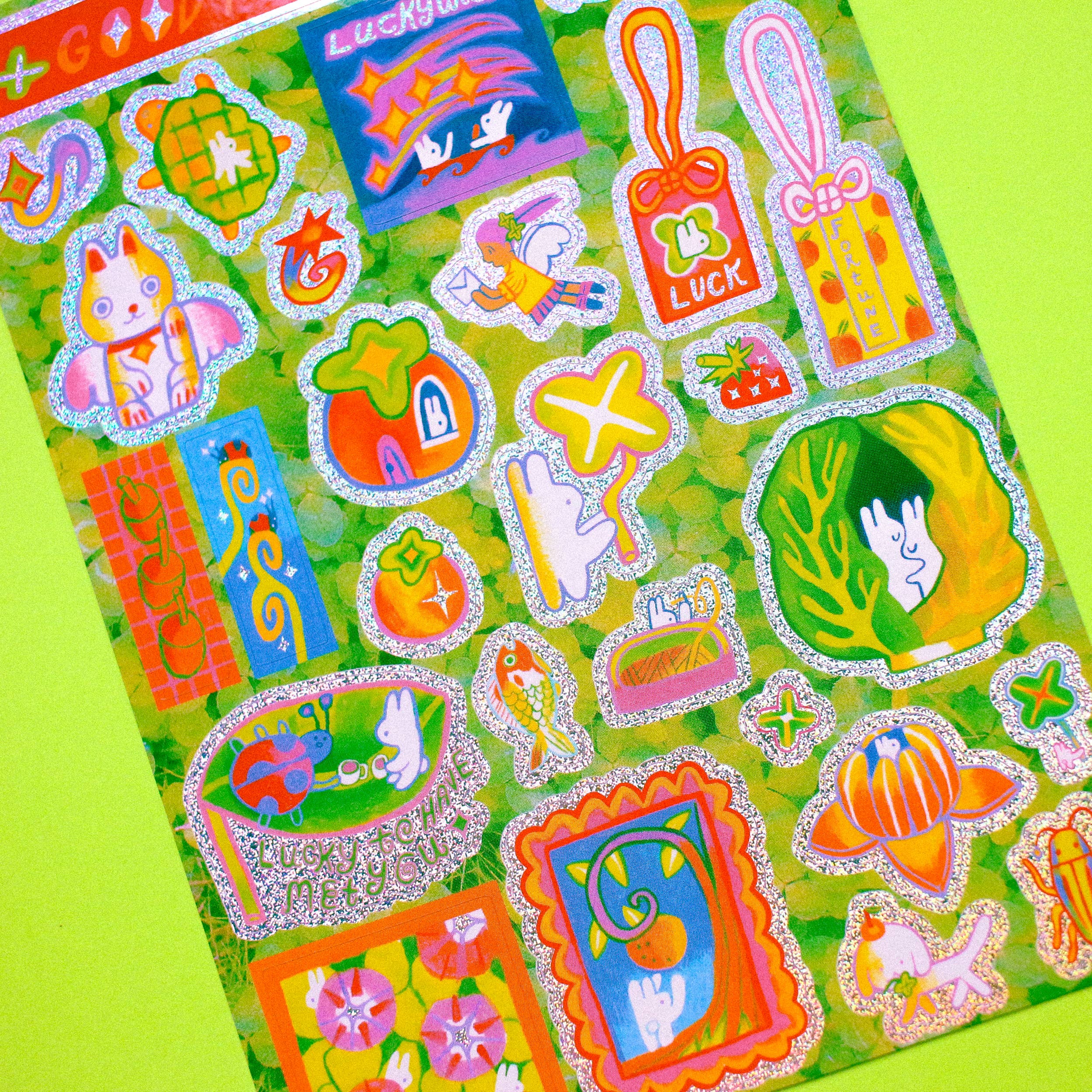 Odd Rabbits - Wholesale Sticker - 'Good Fortune' A6 Glitter Sticker Sheet1