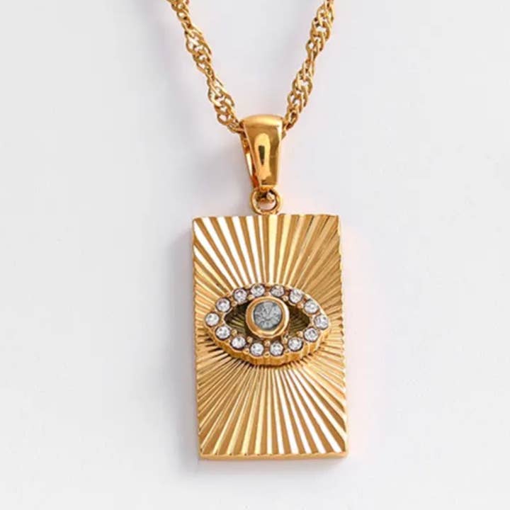 HoopLa - Vente Colliers à pendentif - Collier en acier doré 14 carats avec pendentif en forme de talisman Evil Eye9