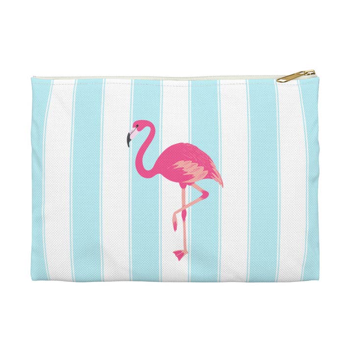 Pink Flamingo Cabana Accessory bag. Flat pouch for wholesale by Lyn Roma