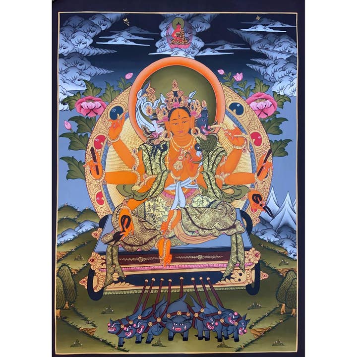 Marichi: Diosa del Amanecer Tirada por un Carro de Siete Cerdos Thangka para venta al por mayor de Art Of Tibet