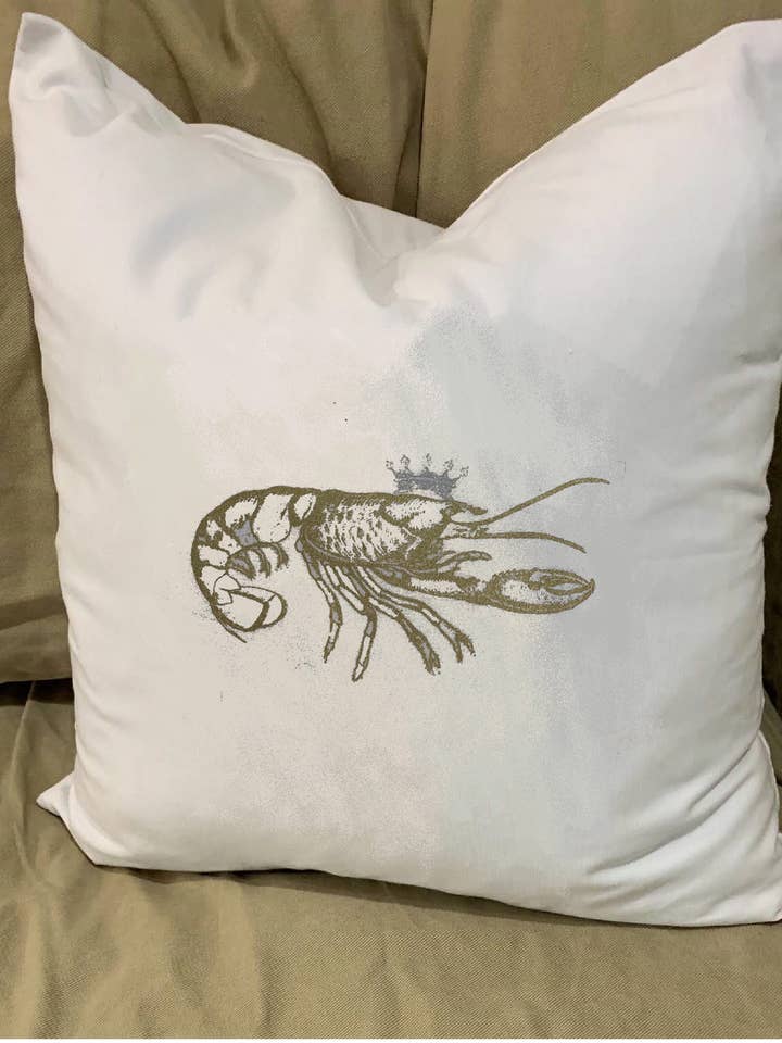 Crawfish With Crown Pillow With Feather Insert for wholesale by Monique Perry Art