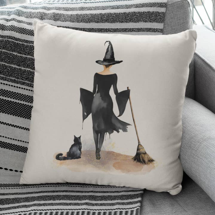 Witch and Cat Pillow Cover for wholesale by Go Charlotte