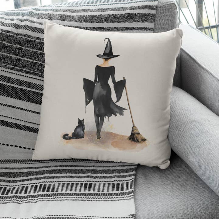 Witch and Cat Pillow Cover for wholesale by Go Charlotte