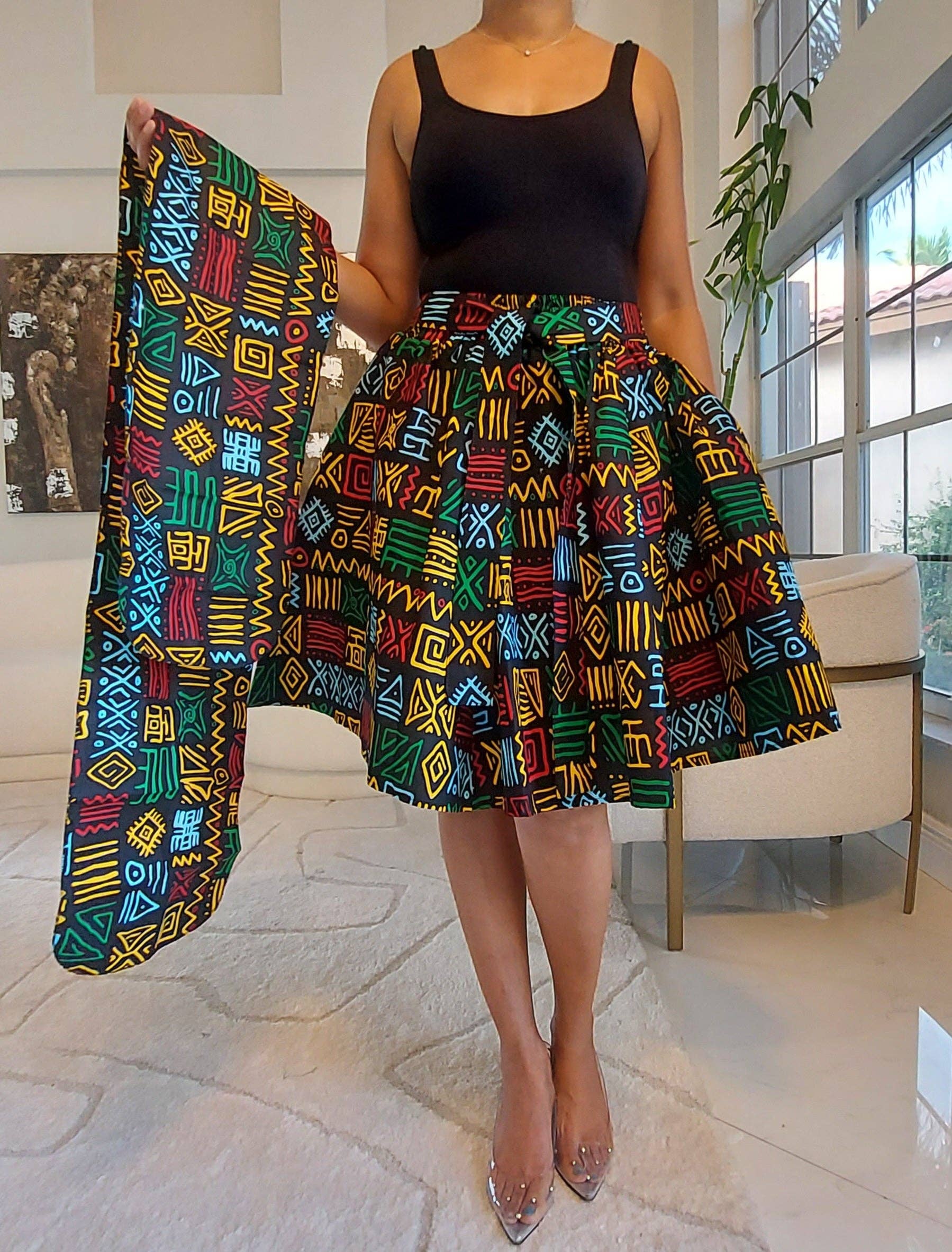 India Batik – wholesale Set med topp och kjol - Dam – Omlottblus & Kjol-Svart/Rasta5