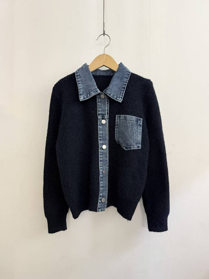 Little Light - Wholesale Jacket - Women's - Denim Layered Pocket Knit Jacket2
