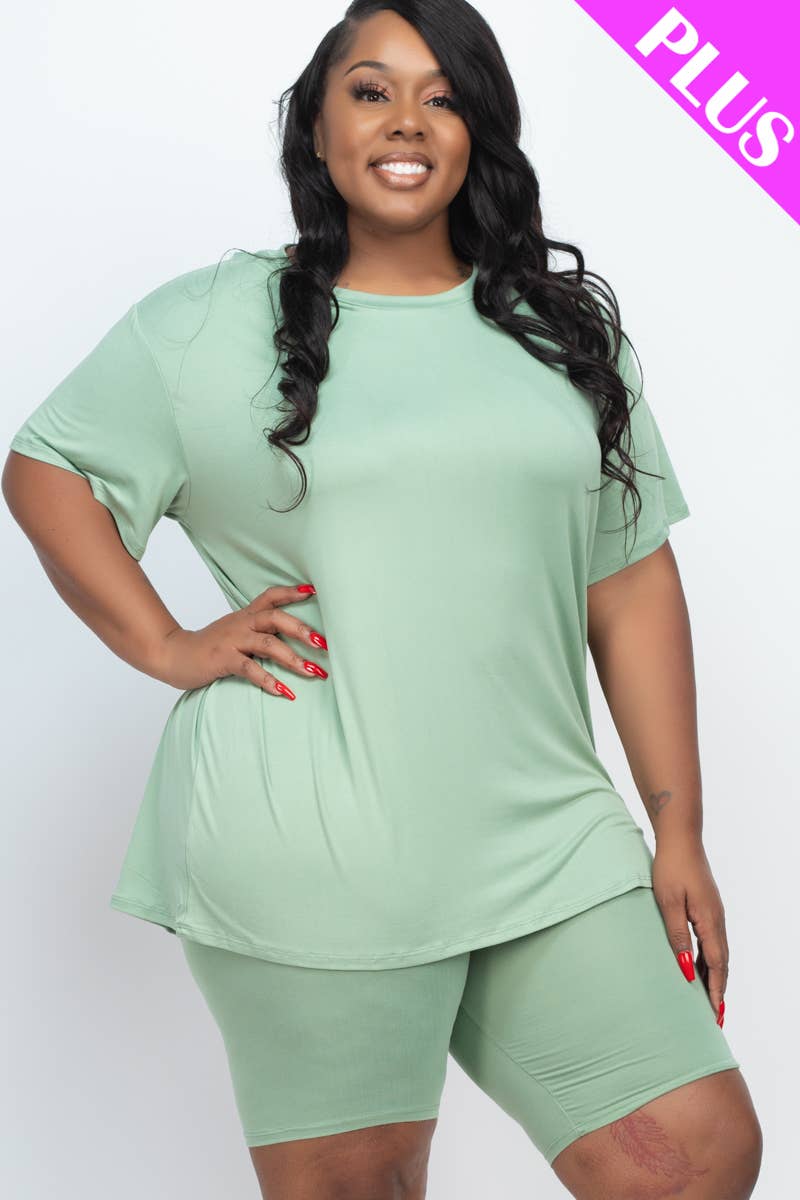 CAPELLA APPAREL - Wholesale Lounge Set - Women's - Plus Size Loose Fit Top & Bike Shorts Set17