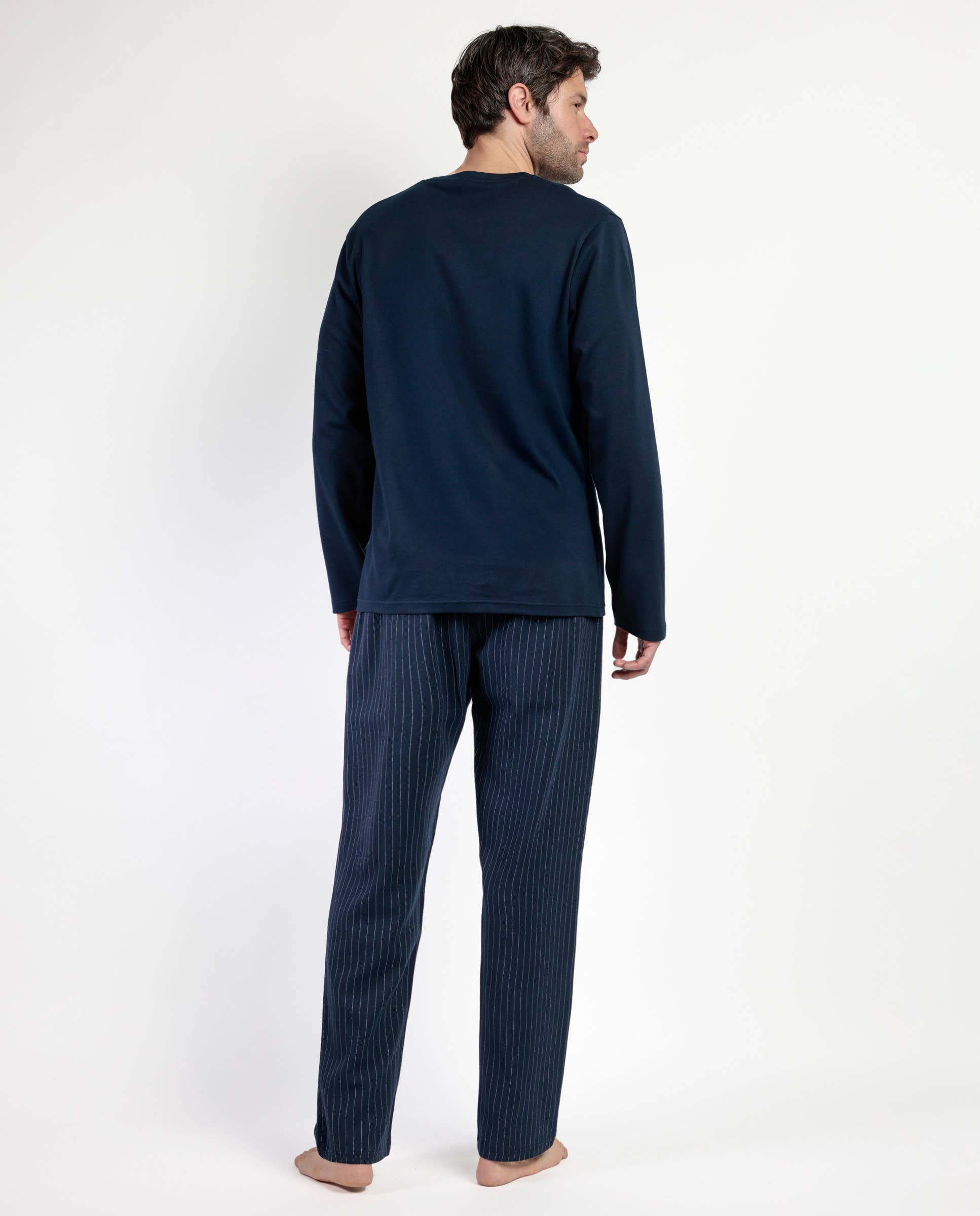 Marine Miro Stripes Pyjamas with Placket for wholesale on Faire1