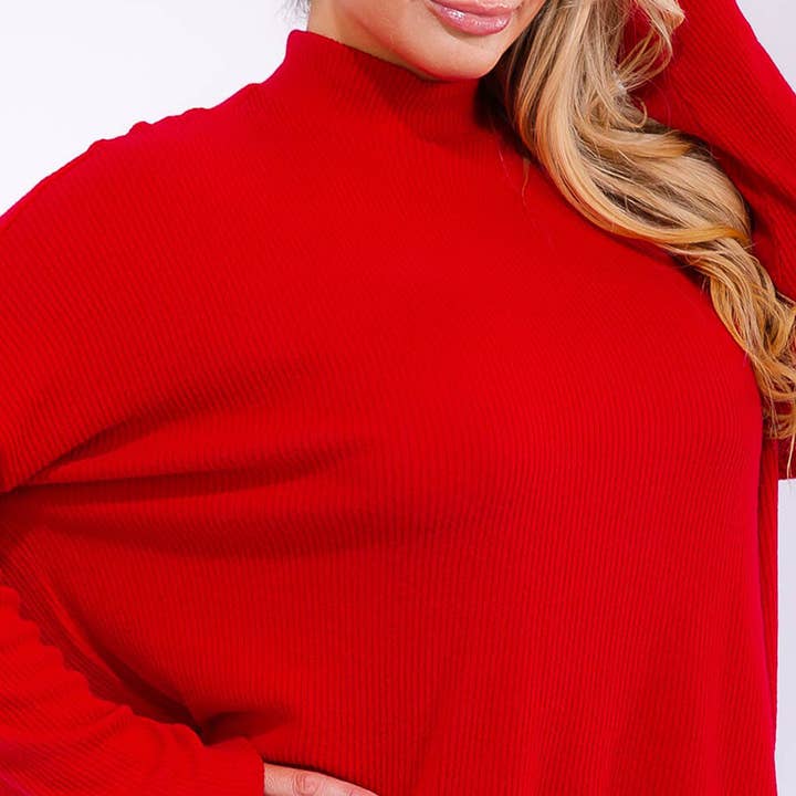 74667XL- Plus size rib knit mock neck long-sleeve top for wholesale by IWT Brands
