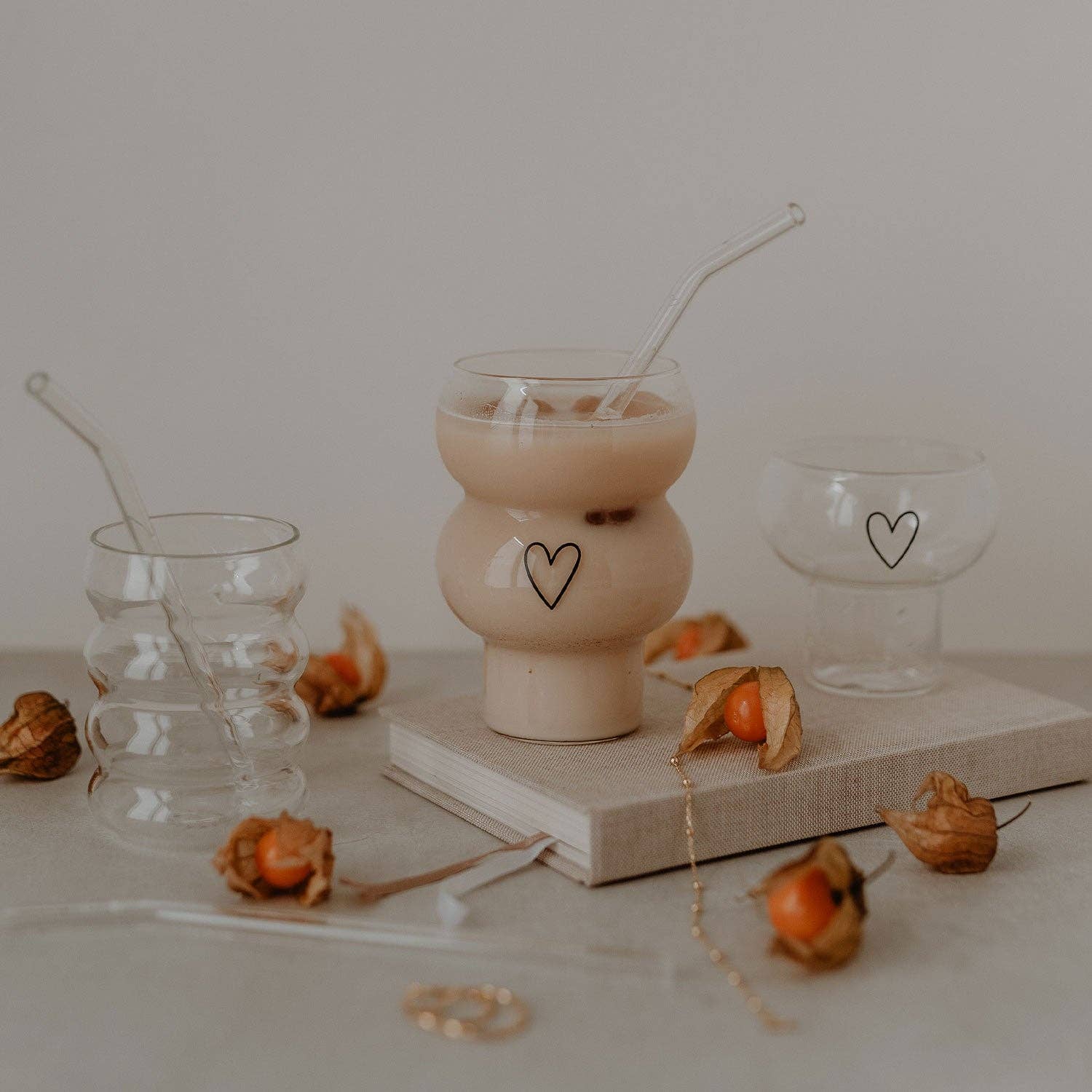 Eulenschnitt - Wholesale Drinking Glass/Cup - Double bubble glass heart (VE = 6 pcs)12