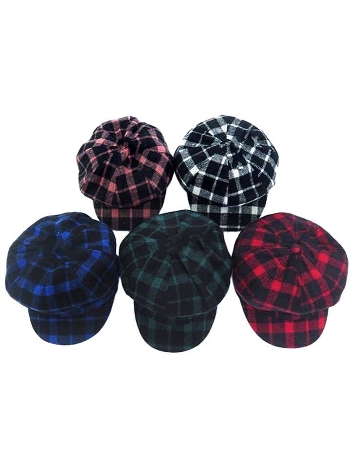 Retro Buffalo Plaid Check Cabby Newsboy Cap for wholesale by Cap Zone