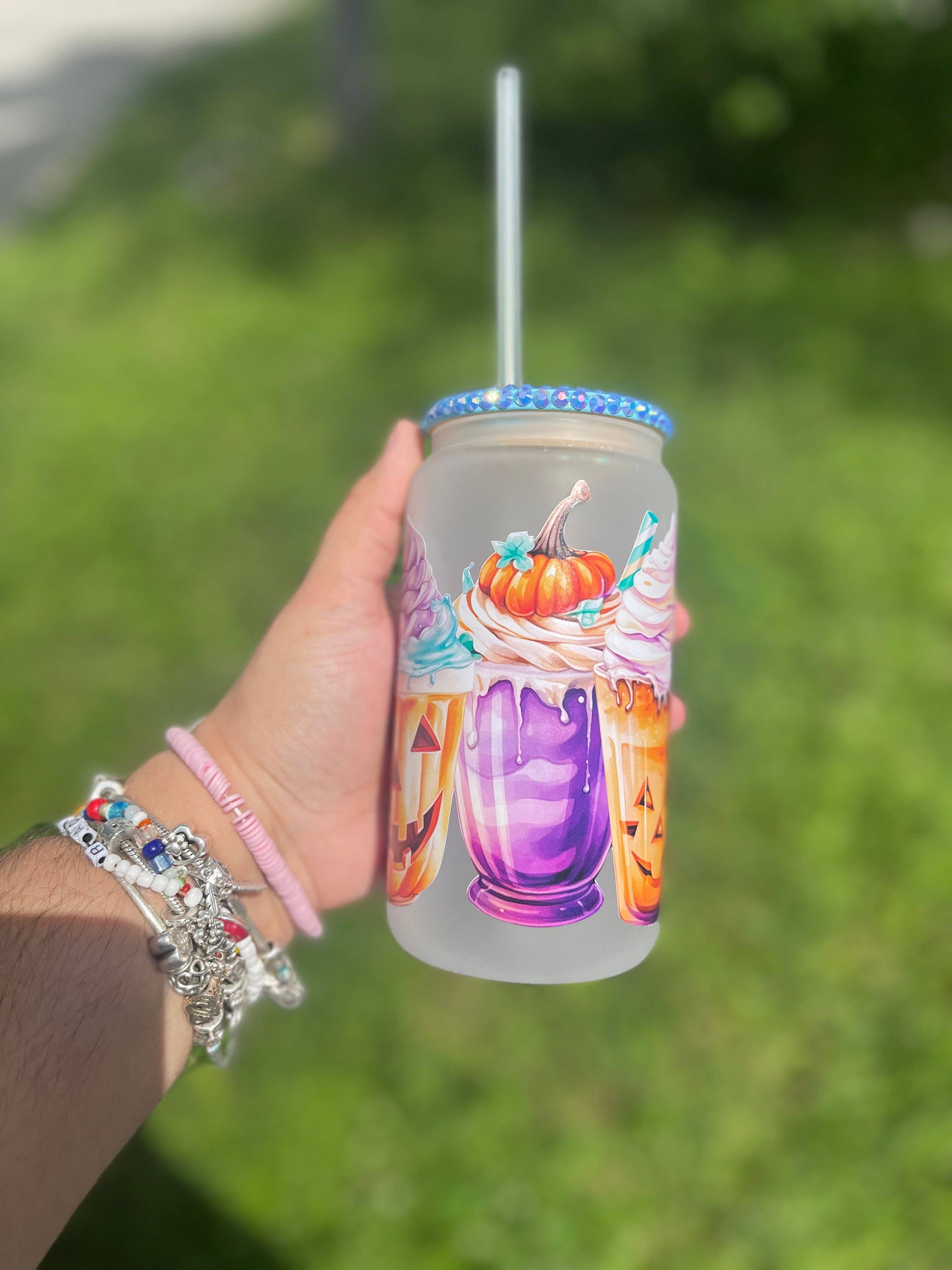 Rose Magnolias - Wholesale Drinkglas/beker - Kleurrijke pompoenen Halloween-beker4