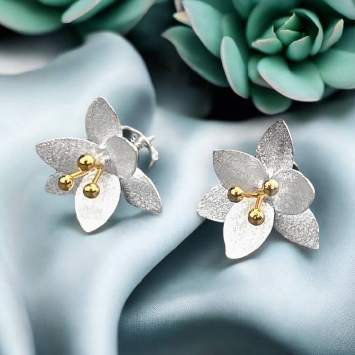 925 sterling silver ear studs “flowers” bicolor for wholesale by MadamLili