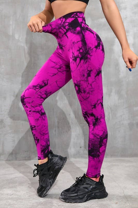 Color 5 - Wholesale Athletic/Lounge Leggings - Women's - Seamless tie dye high waist jacquard yoga scrunch legging 2