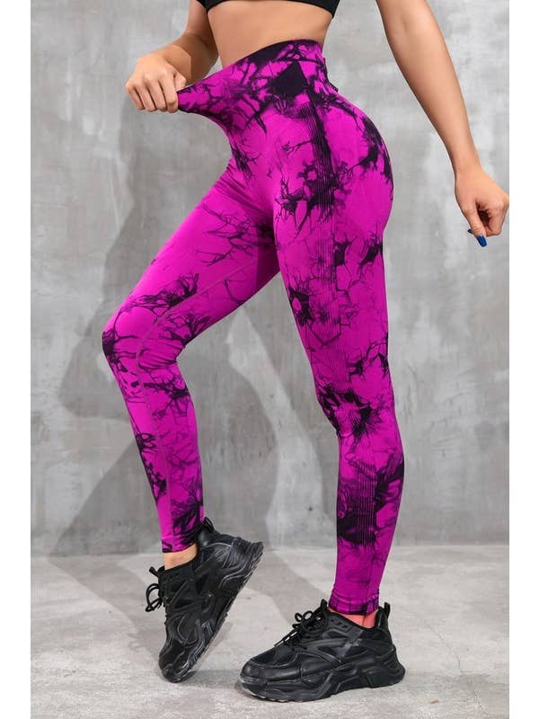 Color 5 - Wholesale Athletic/Lounge Leggings - Women's - Seamless tie dye high waist jacquard yoga scrunch legging 2